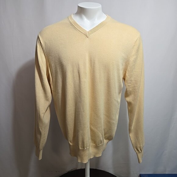 VTG Peter Millar V Neck Sweater Mens Size Large Yellow Silk Cashmere Blend - Picture 1 of 7